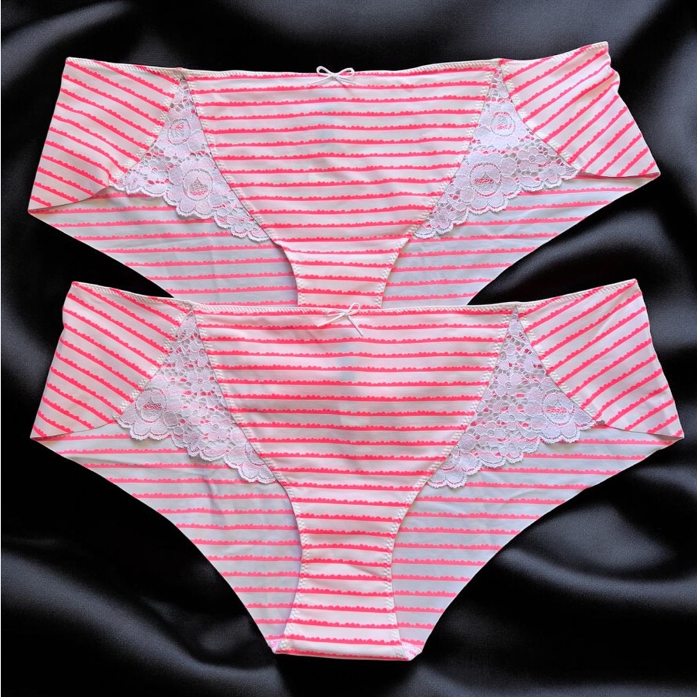NEW Lot of 2 Passionata Panties XL Pink White Striped Lace Details Lightweight